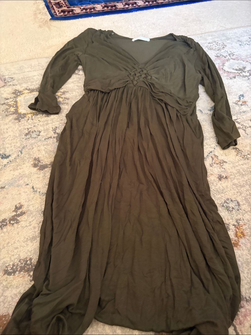 Olive Green V-Neck Knit Maxi Dress